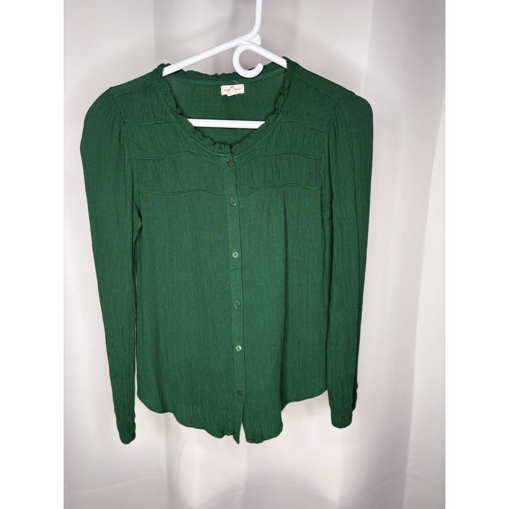 Mason & Belle Peasant Blouse Womens Small Boho Fairy Core Green Ruffled Neck - Picture 3 of 10